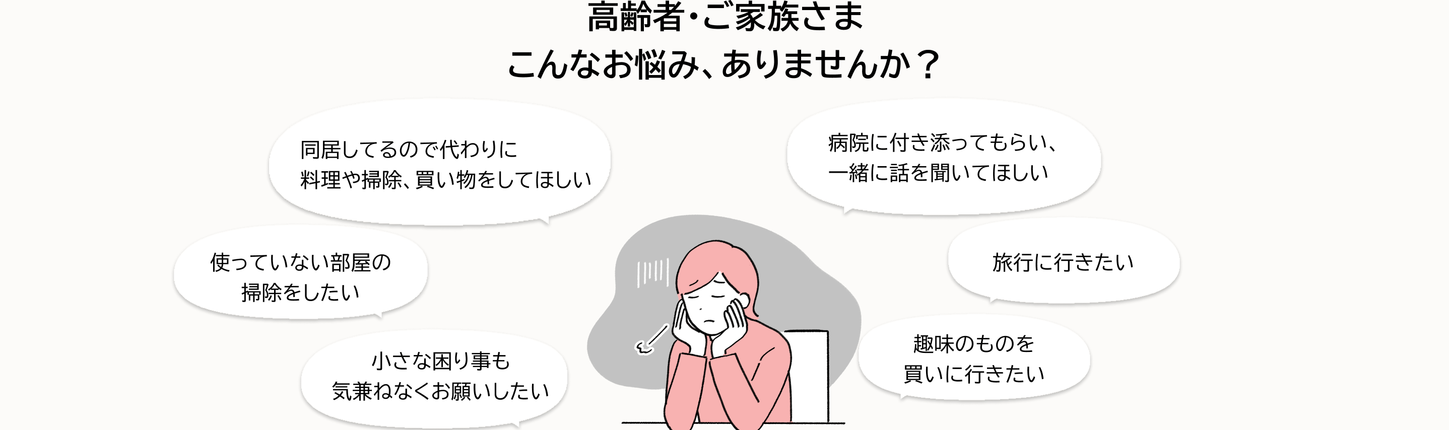 高齢者様・ご家族様こんなお悩みありまありませんか